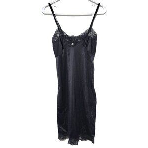 Mel-Lin Full Slip 34 Women's Black Lace Trim Lingerie Vintage Adjustable Straps